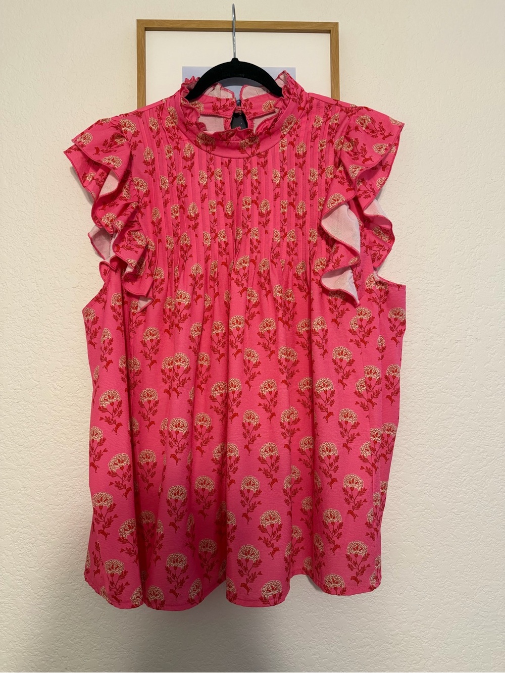 SHEIN Hot Pink Floral Ruffle Sleeve Blouse
